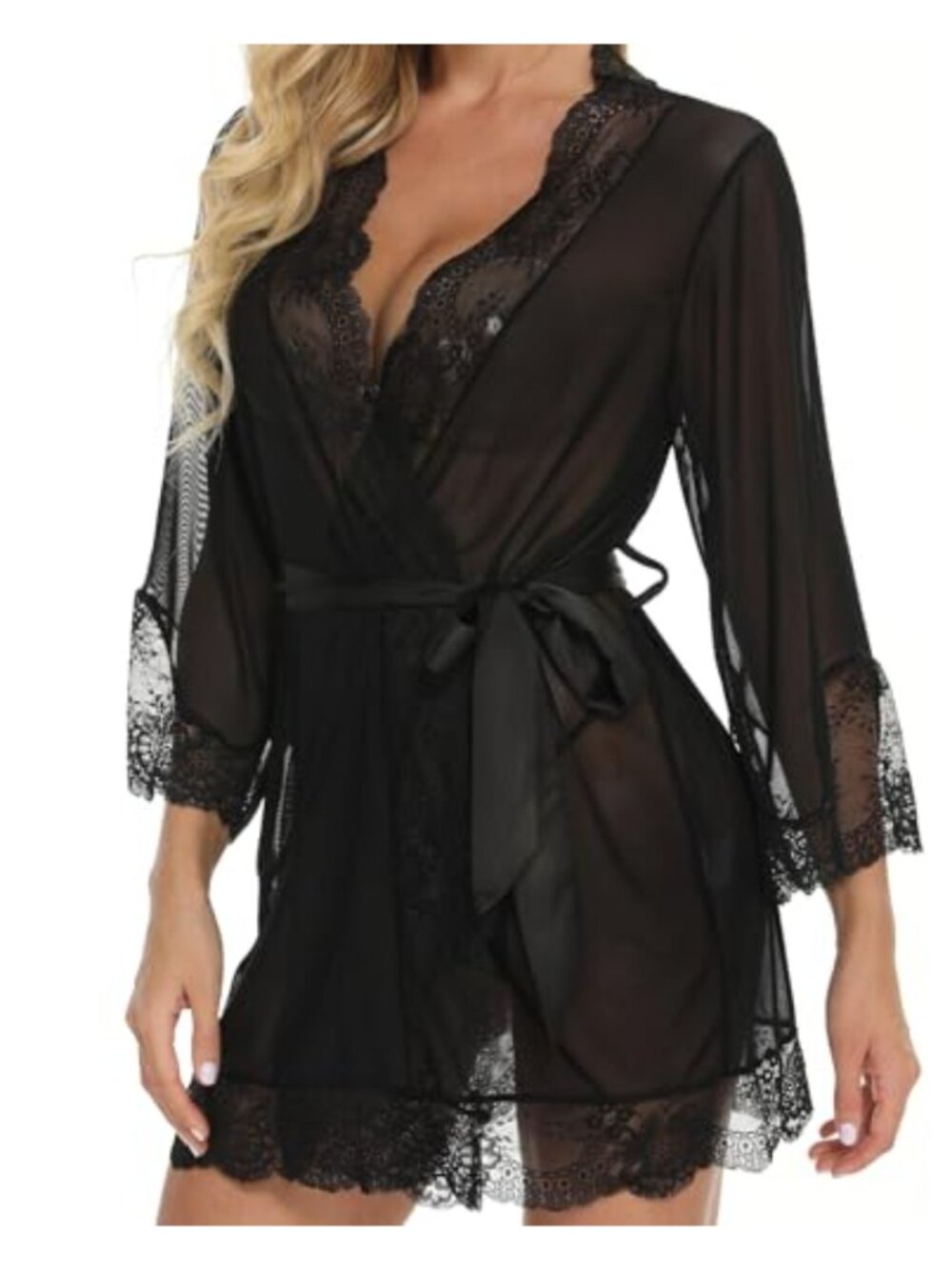 Lace Kimono Robe Babydoll Chemise Lingerie Set Bride Wedding Party